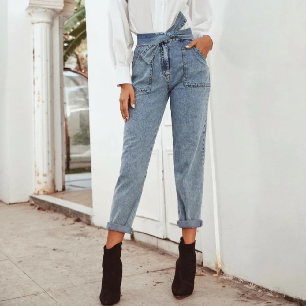 Tie Front High Waisted With Pockets Jeans